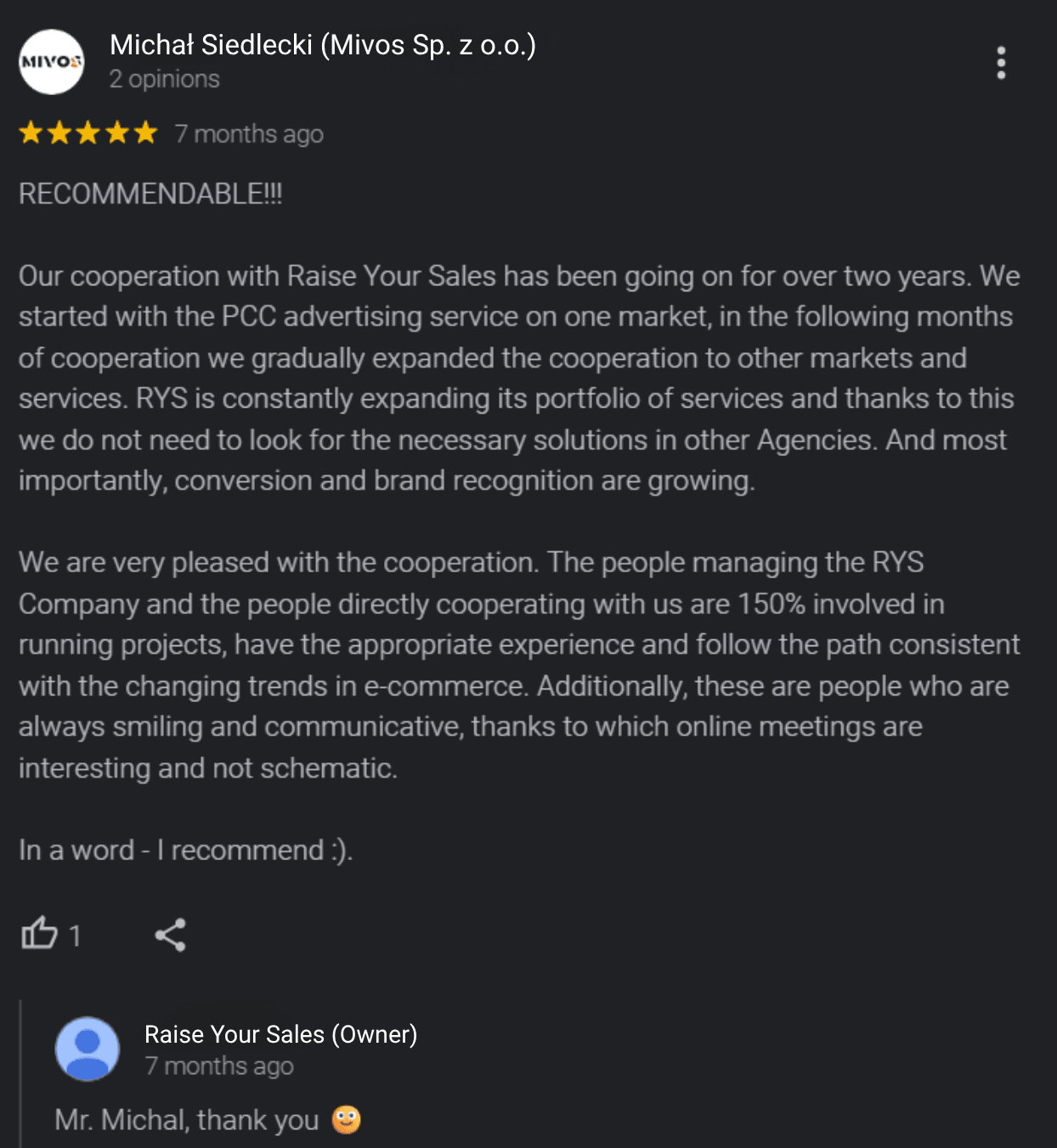 Recenzia klienta Mivos