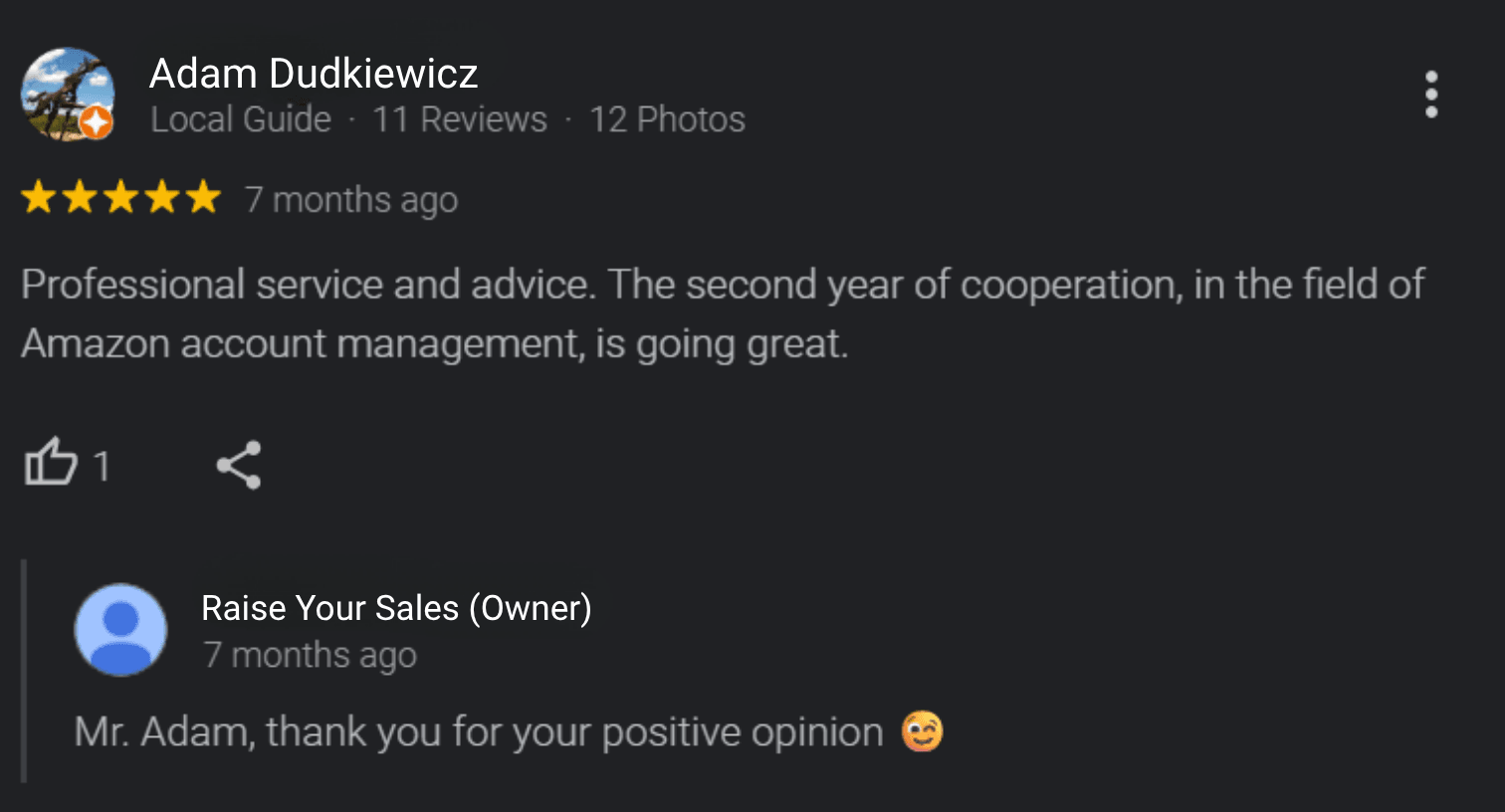 Recenzia na Googli od klienta značky RoadEU o spolupráci s Raise Your Sales