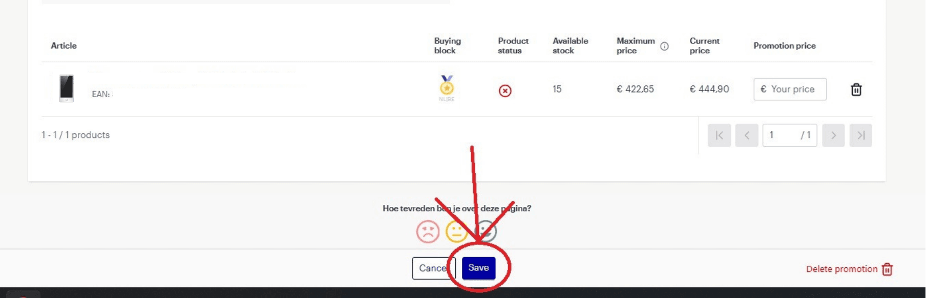 Gdy uzupełnisz kwoty dla twoich produktów, zapisz promocję, klikając „Save”.