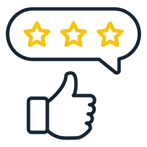 Ikona: bublina s recenziou, hviezdičkami a palcom nahor